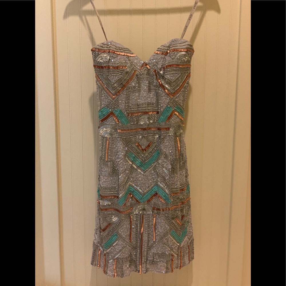 Grey Sequin Dress with Teal and Rose Gold Accents